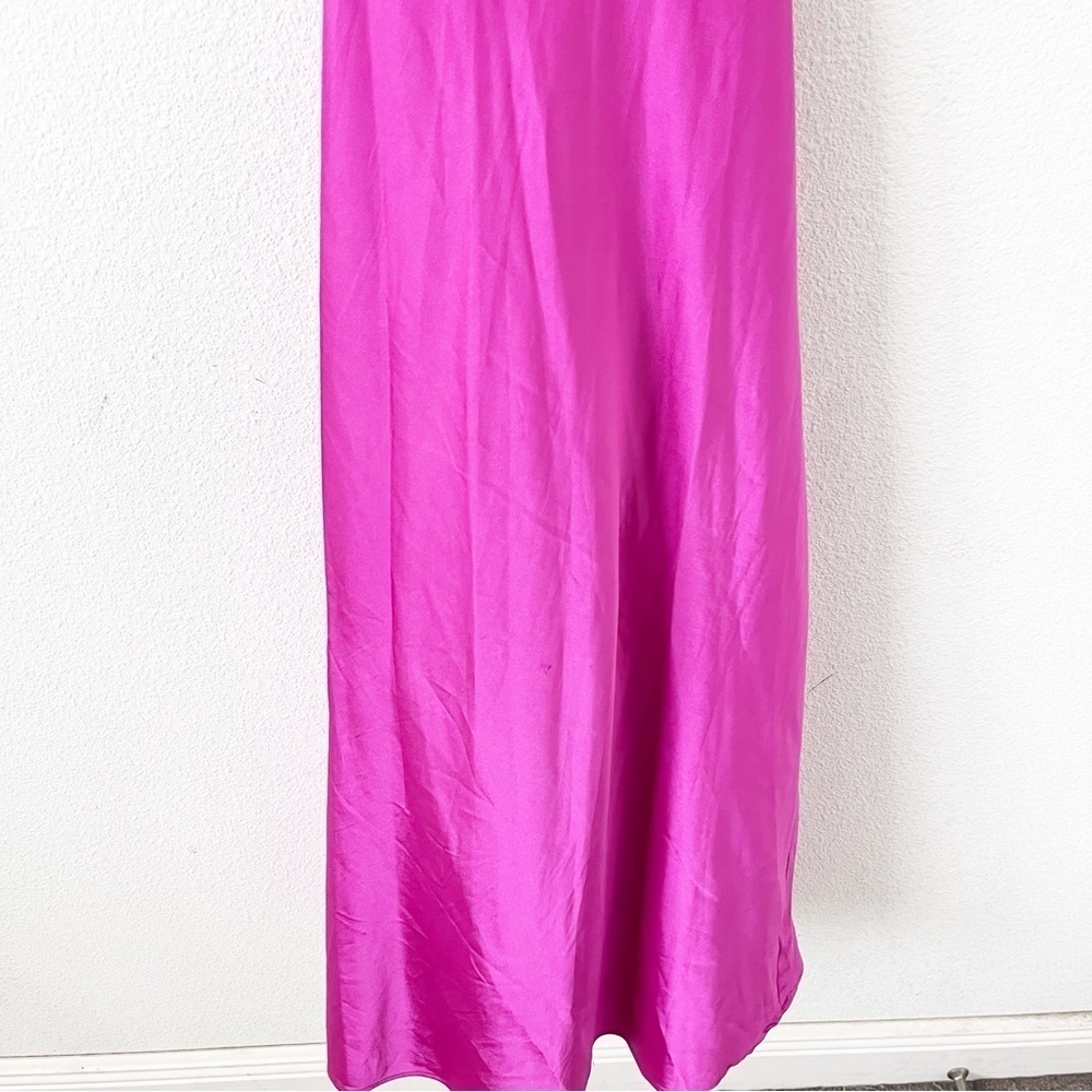 Runaway The Label Magenta Satin Midi Dress Draped Front Cowl Neck Slip Formal - Picture 4 of 9
